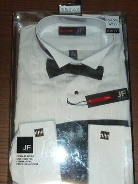 Tuxedo Shirt Bowtie Cuff Links Studs Size Medium 15-15.5 32/33 Formal